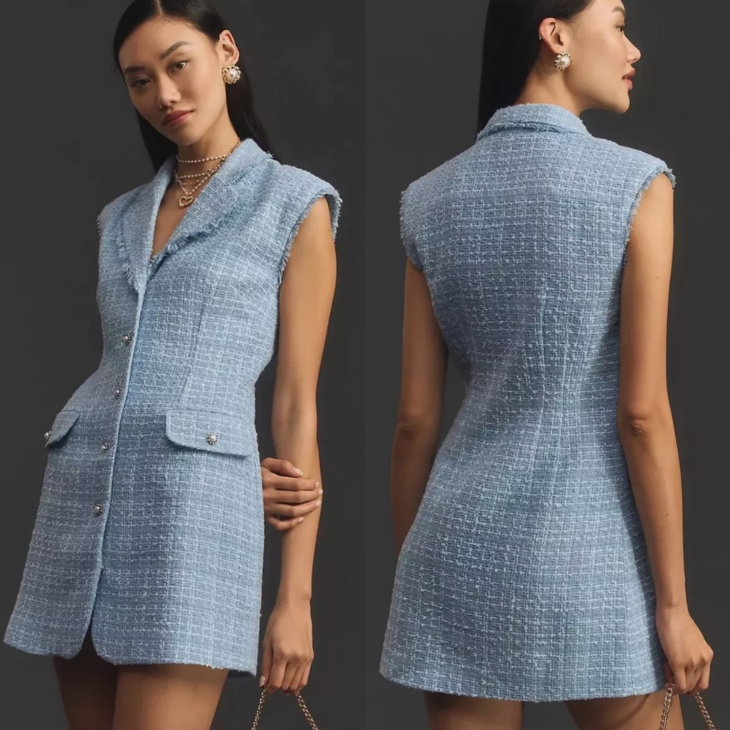 New Anthropologie | Maeve | Sleeveless Tweed Blue Blazer Dress